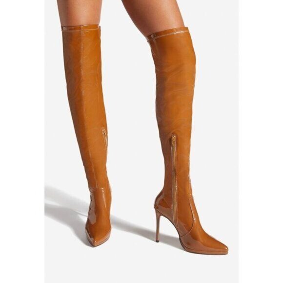 NIB Tan Faux Leather Sexy Stiletto High Boots - Picture 5 of 6